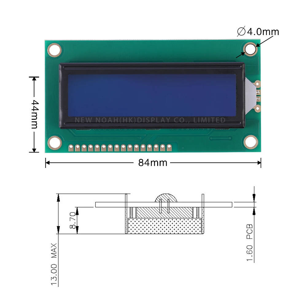 Blue Film White Letters Character LCD Module, Arduino Interface, Backlight, Built-In ST7066U, 1602C2, 1602C2, 16Pin, 84x44mm