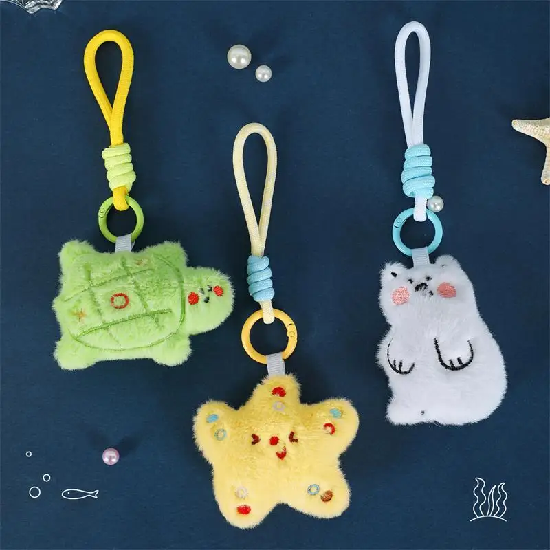لطيف المحيط الحيوان أفخم دمية التميمة محشوة اللعب المفاتيح قلادة الحبل حقيبة حلي معلقة على ظهره سحر كيرينغ الاطفال هدية