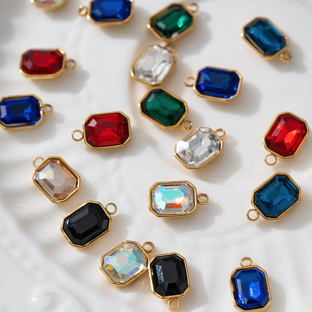 

5pcs Stainless Steel Clear Crystal Glass Charms Rectangle Pendant For DIY Earrings Necklaces Bracelets Jewelry Making Supplies