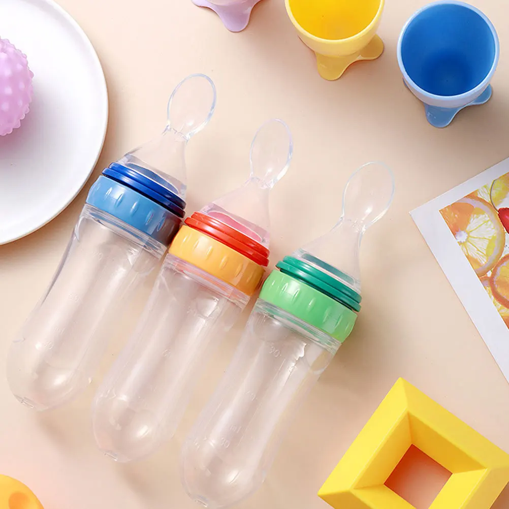 

3 шт., кормушки для детского питания, рисовая паста, ложка, бутылочки разных цветов, бутылочки для кормления младенцев, силиконовый дозатор еды, кормушка для кормления