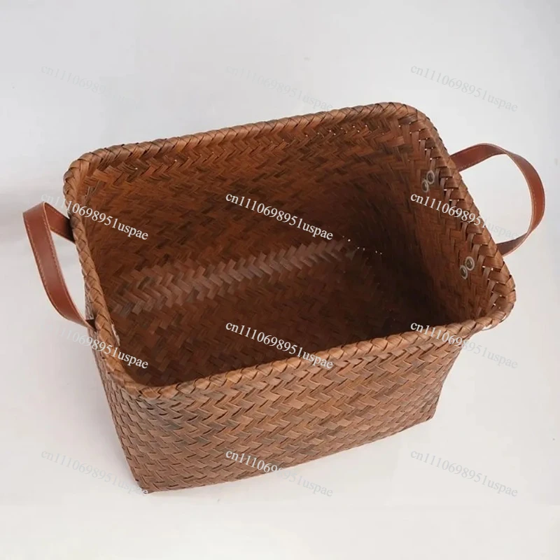 Retro Brown Dirty Clothes Basket Imitation Rattan Weaving 38cm Picnic Basket Portable Home Storage Laundry
