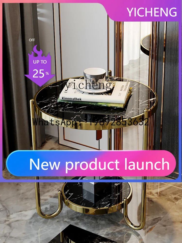 

Stainless Steel Marble Side Table Simple Small Coffee Table round Table Living Room Sofa Side Cabinet