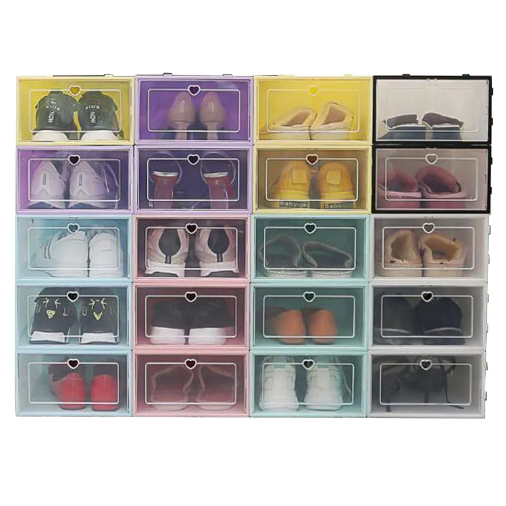 1/3PCS Multi-Color Foldable Clear Shoes Storage Box Plastic Stackable Shoe Organizer, Essentials Indoor Household Shoe Organiser