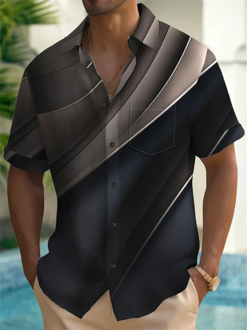 

Hawaiian Shirt Vacation 3D Printed Shirt Green Stripe Elegant Casual Shirt Men's Short Sleeve Street Wear
