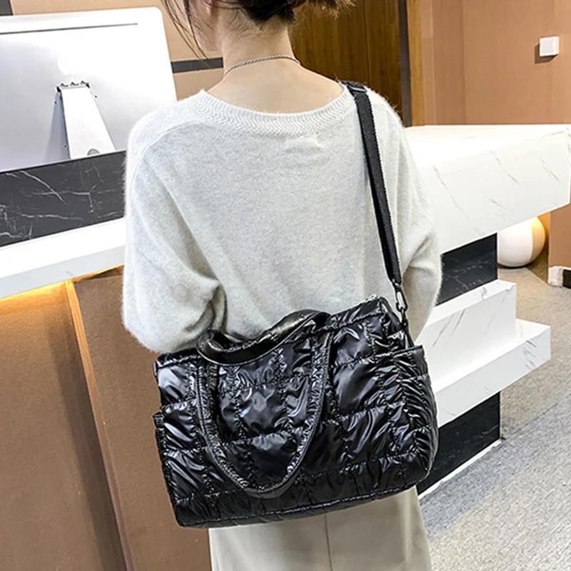 Yogodlns Luxus Raum Gepolsterte Baumwolle Handtasche Große Kapazität Schulter Tasche Wasserdichte Nylon Tasche Reise Unten Umhängetasche Geldbörse Bolsa – Detail 9