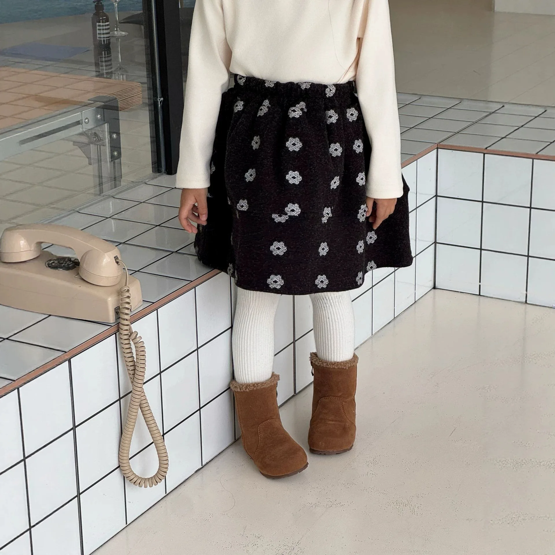 Soft and Fluffy Korean Girl's Atmosphere Full of Printed Flowers Thickened and Slimming A-line Thickened and Warm Half Skirt