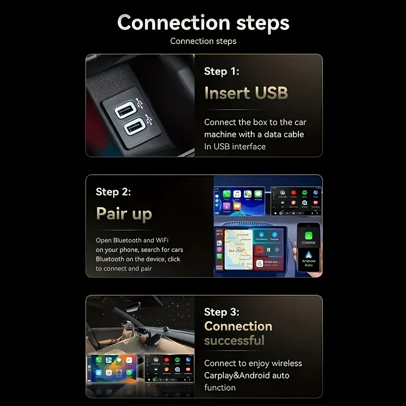 2-in-1 wired to wireless car box, suitable for iPhone 6, iOS 10,Android 11 and above versions, plug and play, intelligent voice