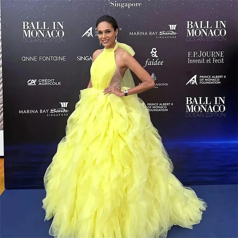 Sweet Lemon Yellow Prom Dresses 2024 Handmade Tulle Multi-layer Tulle Foraml Graduation Gowns Evening Dance Dress Robe De Soriee