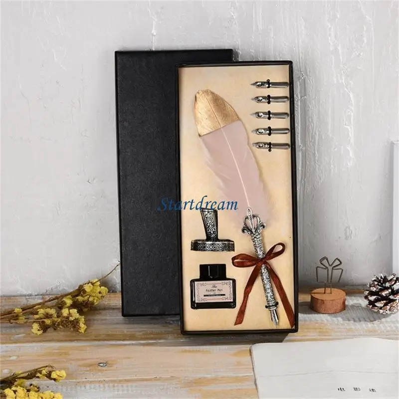 Delicate Pen Stem Writing Quill Pen Pen Birthday Gift Set Quill Pen Vintage Dip Pen Set K92C