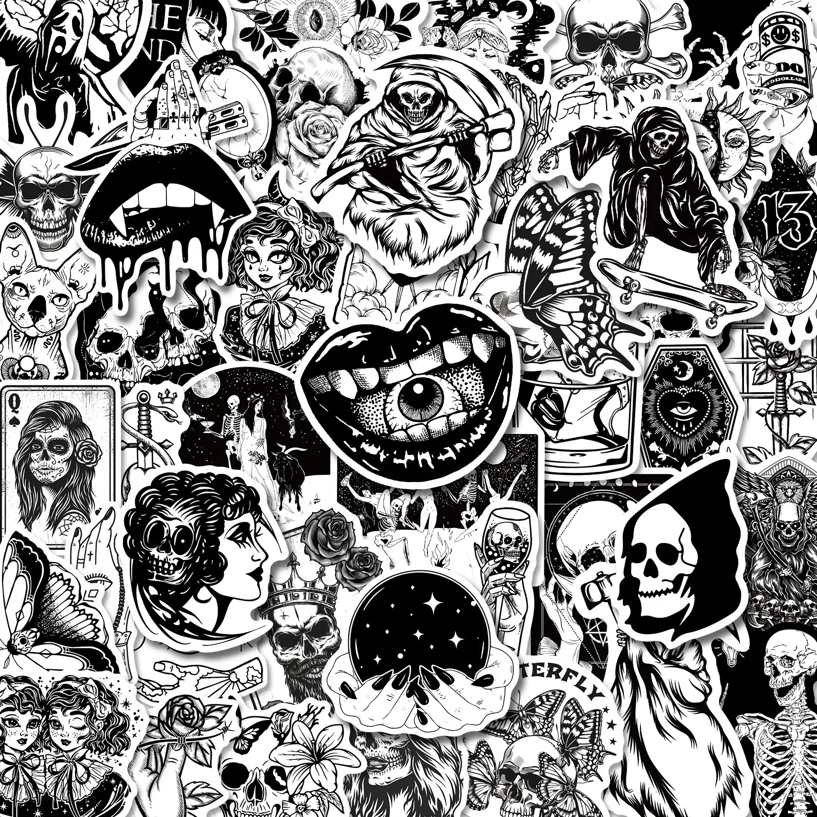 Cool Horror Skull Stickers Waterproof Gothic Decals for Phone Skateboard Guitar Laptop Car Motorcycle Helmet Halloween Decals