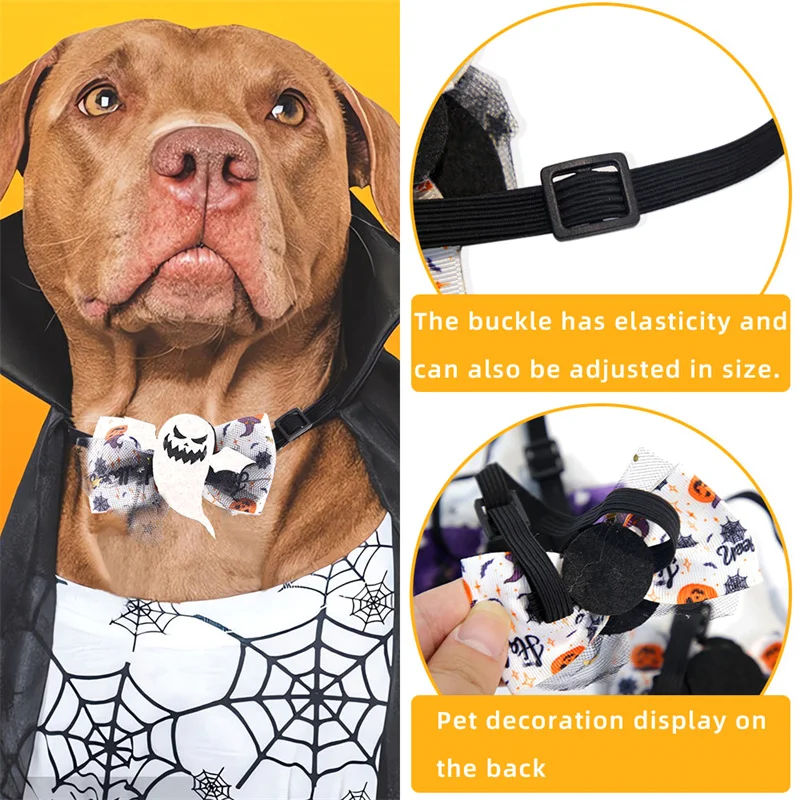 New Style All Saints' Day Pumpkin Ghost Demon Mesh Bow Necklace Collars Dog And Cat Adjustable Bow Tie Accessories Pet Products