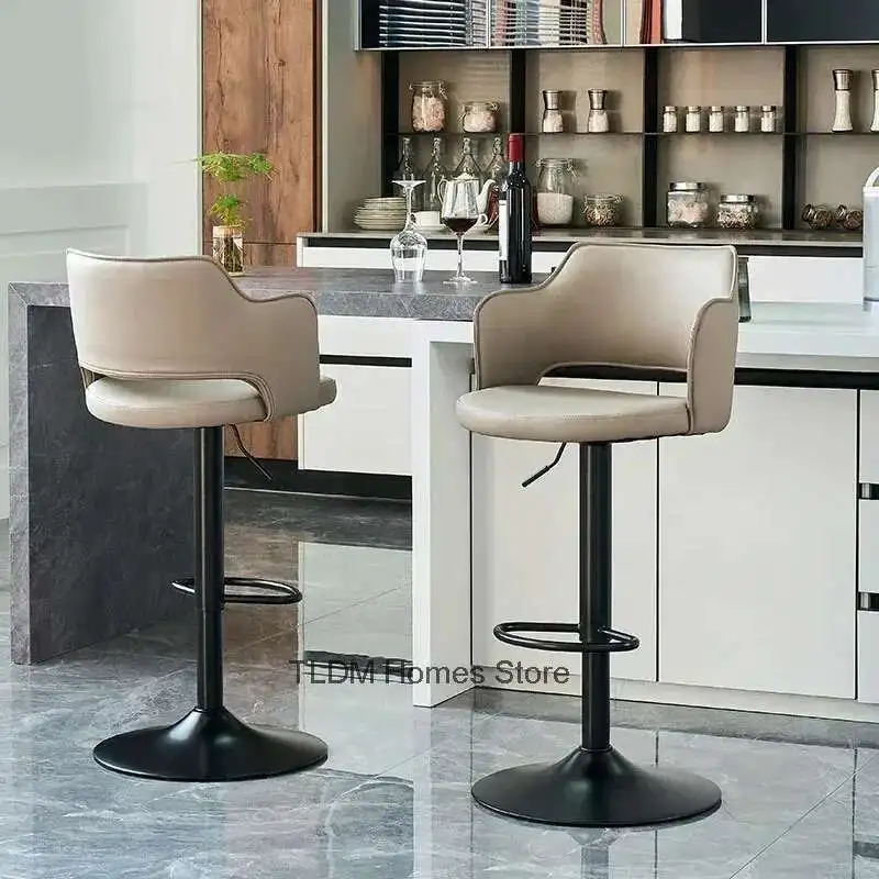 

Modern Wrought Iron Lift Swivel Bar Stool Leather Back Bar Chairs for Kitchen Island Simple Home High Stools 의자 Bar Furniture