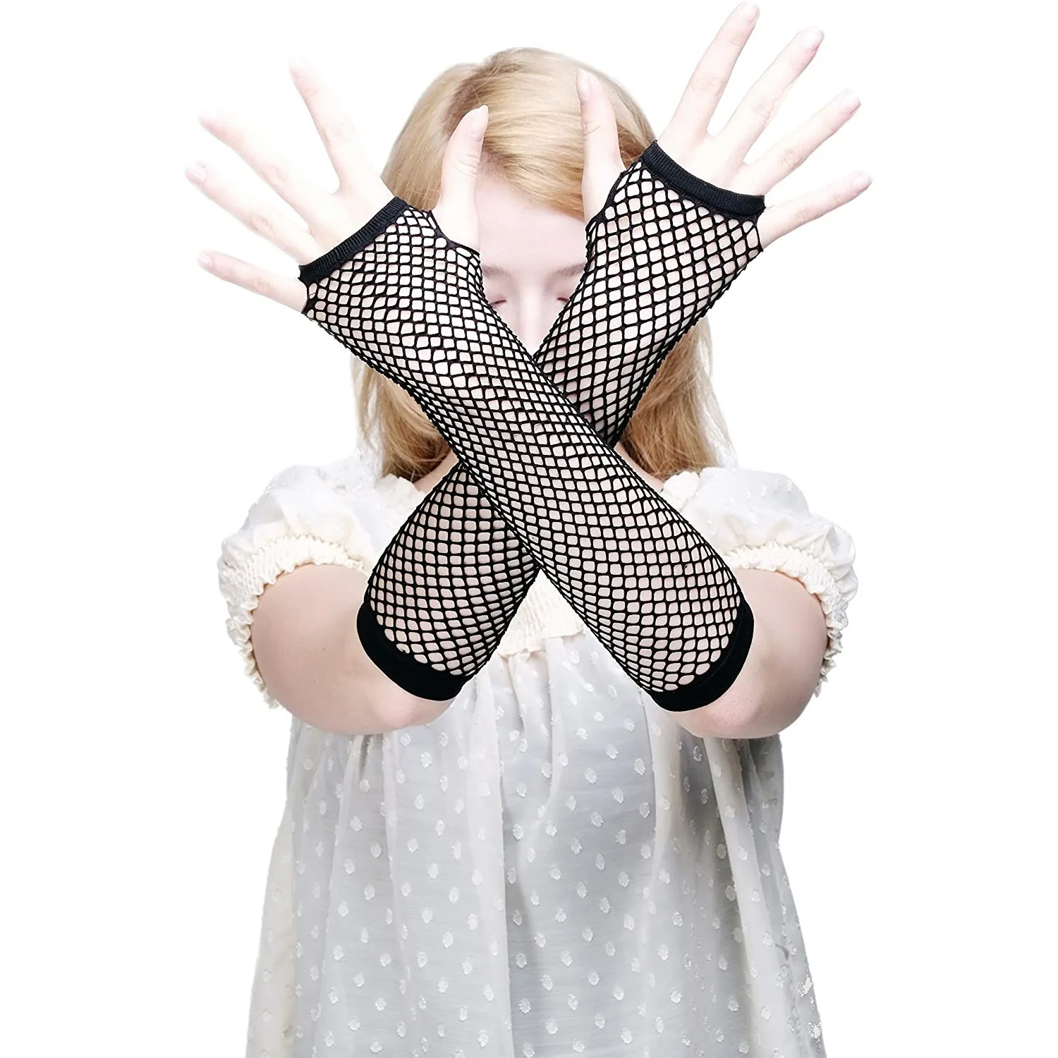 1 Pair Mesh Arm Sleeves Sun Protection Breathable Fingerless Gloves Lightweight Black for Women Outdoor Daily Travel