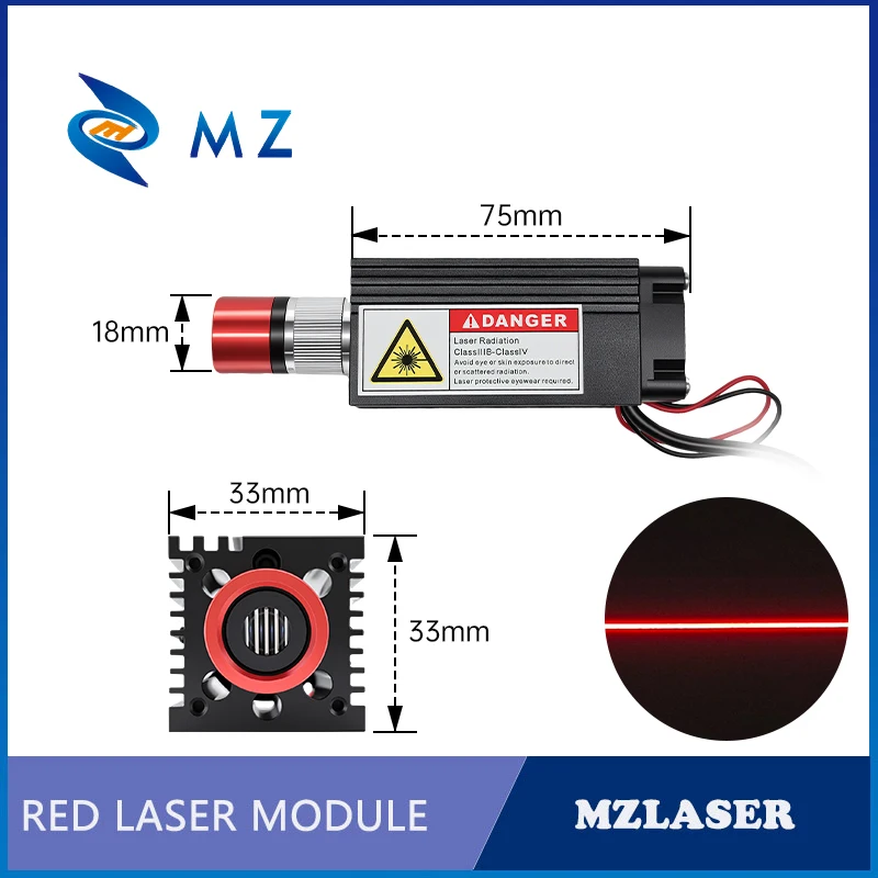 Adjustable Focusing Red Line Laser Module D33x33x75mm 638nm 100mW 200mW 300mW 500mW 1000mW 12V 24V for Woodworking with Adapter