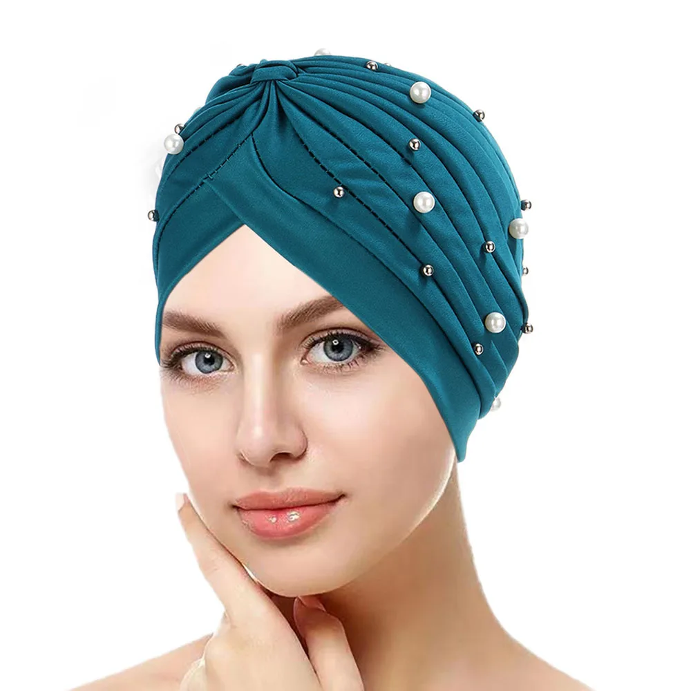 

Women Beaded Turban Bonnet Soild Color Turban Hat Inner Hijab Cap Muslim African Headwrap Ladies Head Wraps India Hat Hijabs Cap