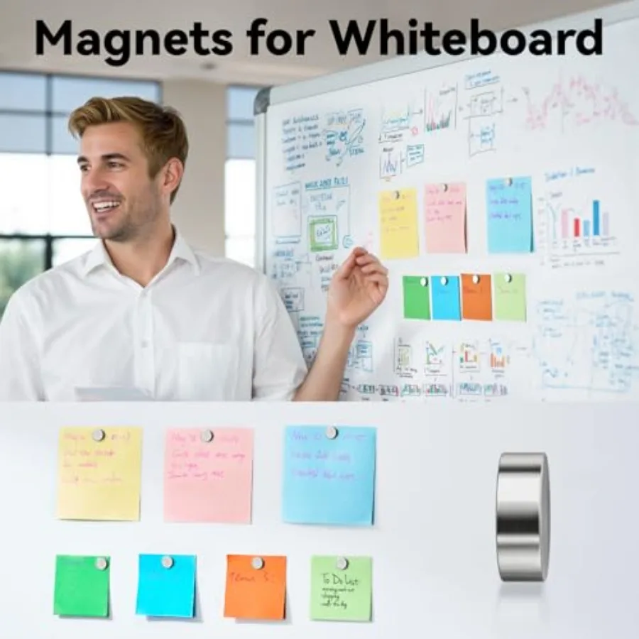 45 Pcs Refrigerator Magnets, 10x2.6mm Small Fridge Magnets, Silver | Multi-Use Premium Neodymium Office Magnets for Fridge,board