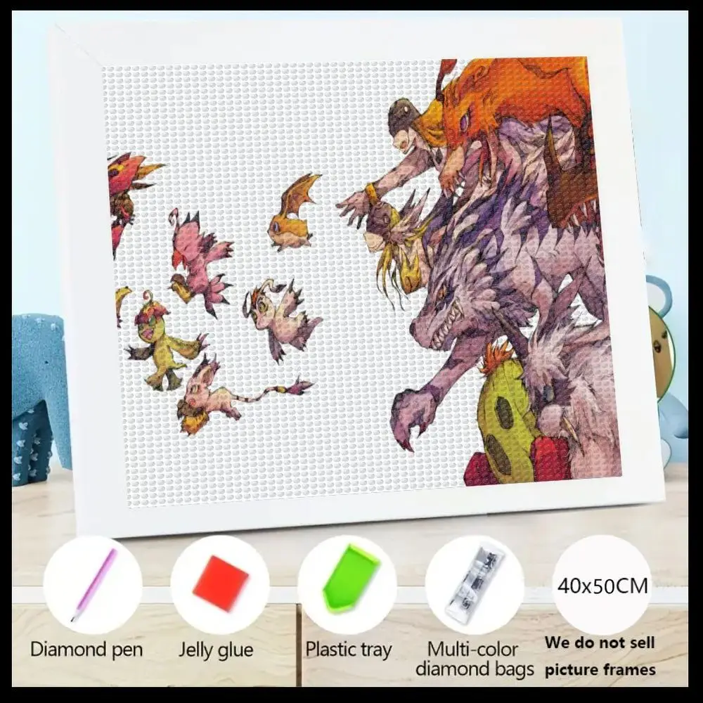 

Набор для алмазной вышивки 5D, 40x50 см, на белом холсте, с ярким дизайном персонажей (Фиолетовый Дракон, Розовые/Желтые Маленькие Существа)