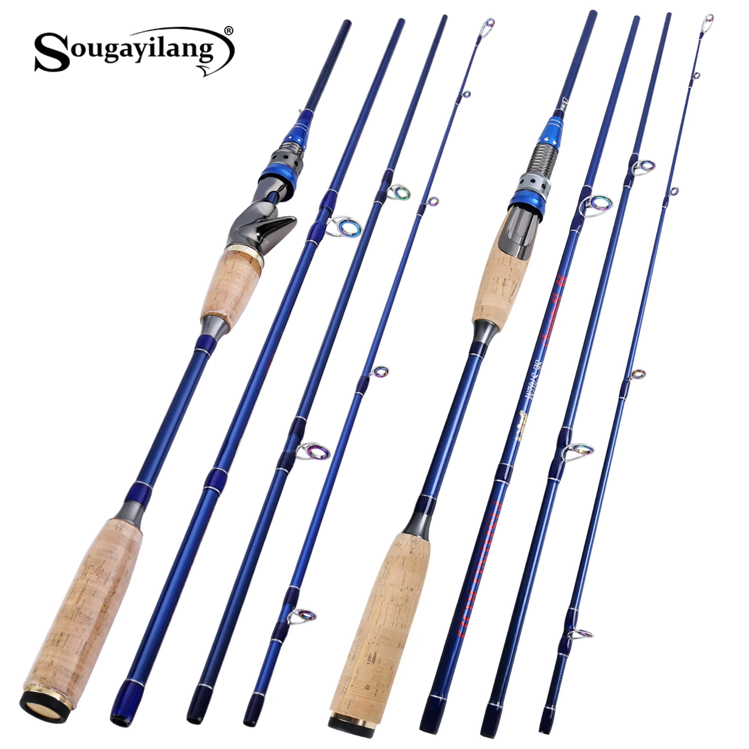 Sougayilang 4 Piece Fishing Rod ML Travel Carbon Rod Casting Spinning Fishing Pole for Freshwater Saltwater Bass Trout Fishing