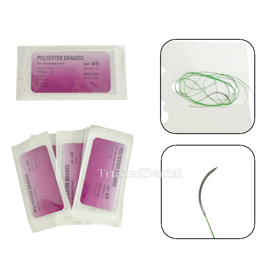 

Стоматологические полиэстеровые плетеные нити с иглой, неабсорбируемые, с обратным швом, набор для обучения и практики, 4/0