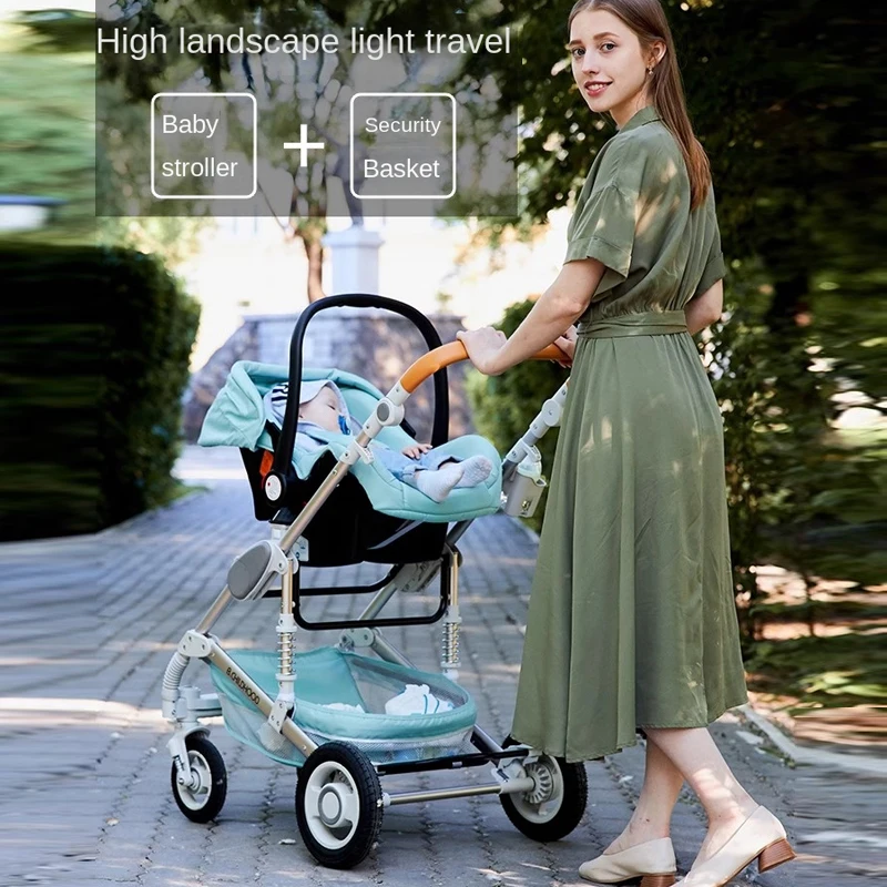 Hot 3 in 1 Baby Strollers High Landscape Lightweight Folding Two-way shock Absorption Wheels Newborn Baby Travel Stroller