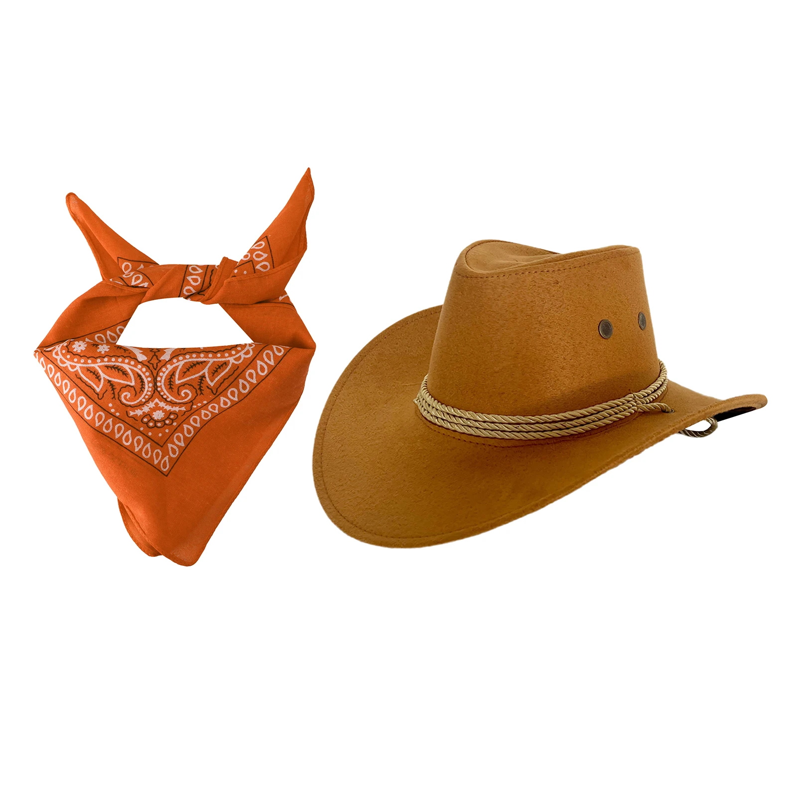 2 Stuks Kinderen Meisjes Jongens Retro Cowboy Cosplay Performance Accessoire Paisley Bandanna Scraf Met Western Hoed Sets Voor Halloween Feest