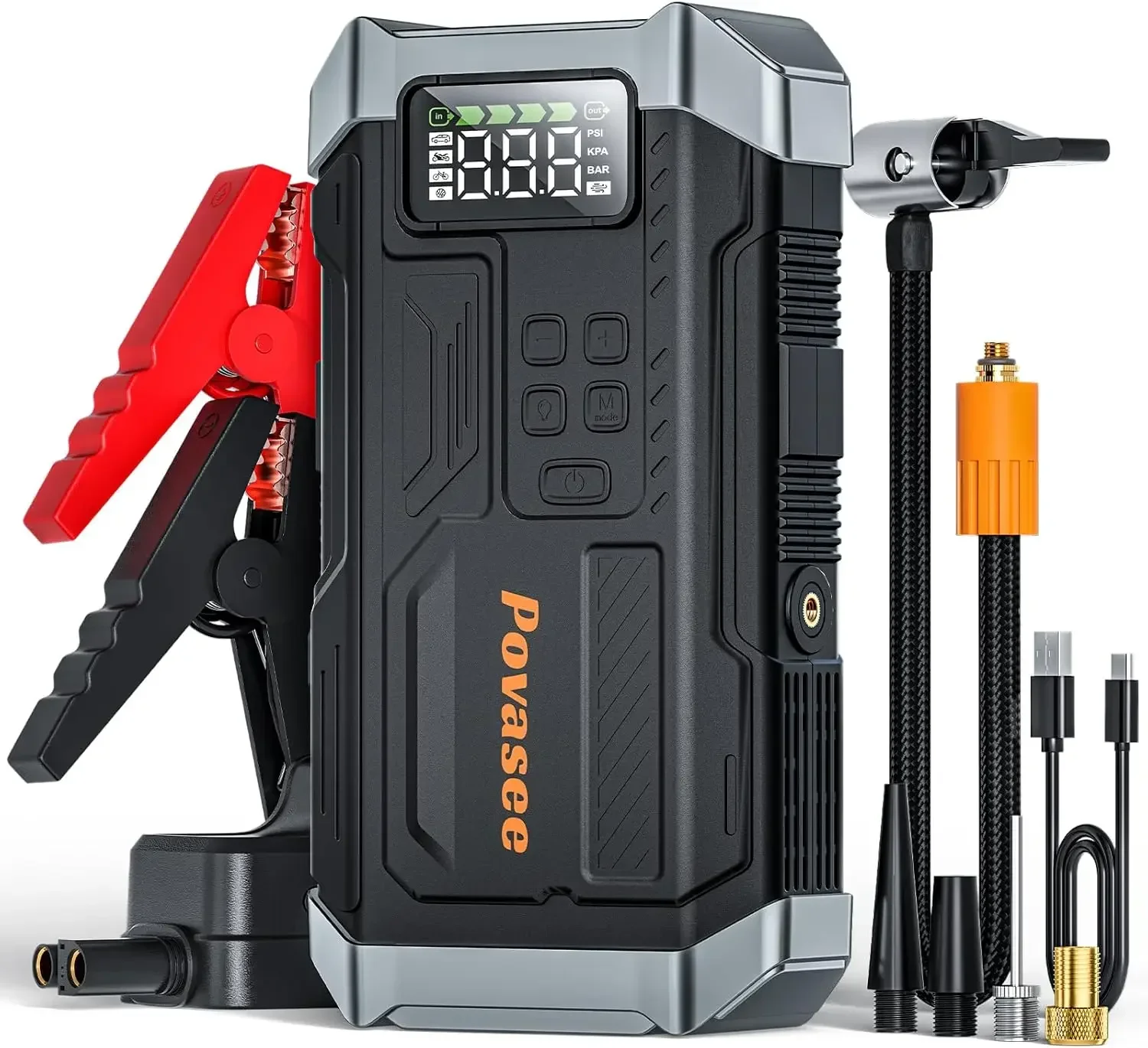 [2026NEW Model] 5000A Jump Starter with Air Compressor,Car Jumper Starter Portable with 150PSI Tire Inflator 12V Jump Box with L