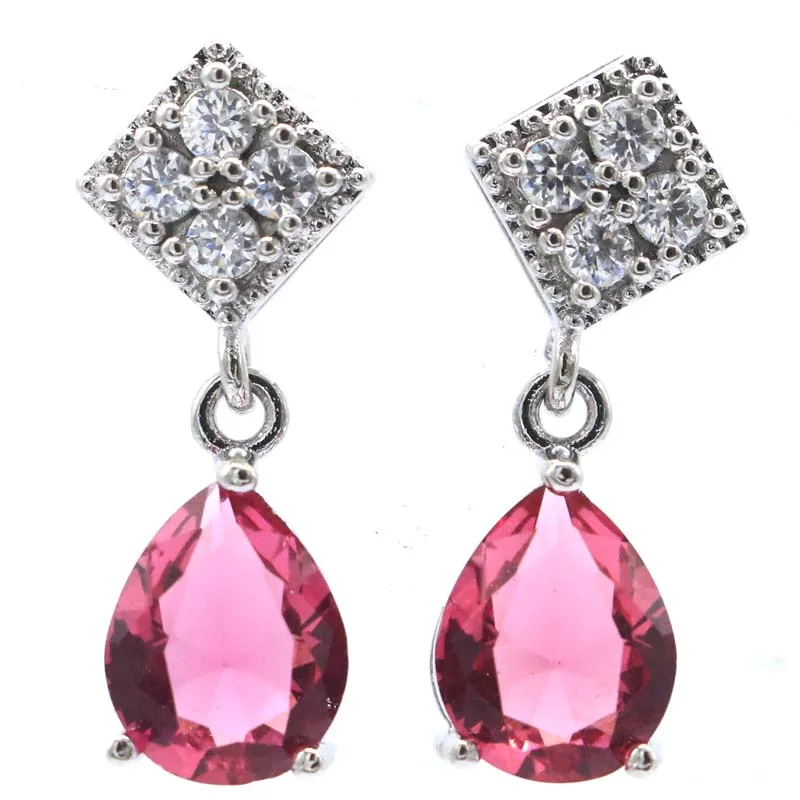 

25x8 мм ослепительный огонь Радуга мистический топаз розовый турмалин белый CZ свадебные серьги для невесты Прямая поставка серебряные серьги