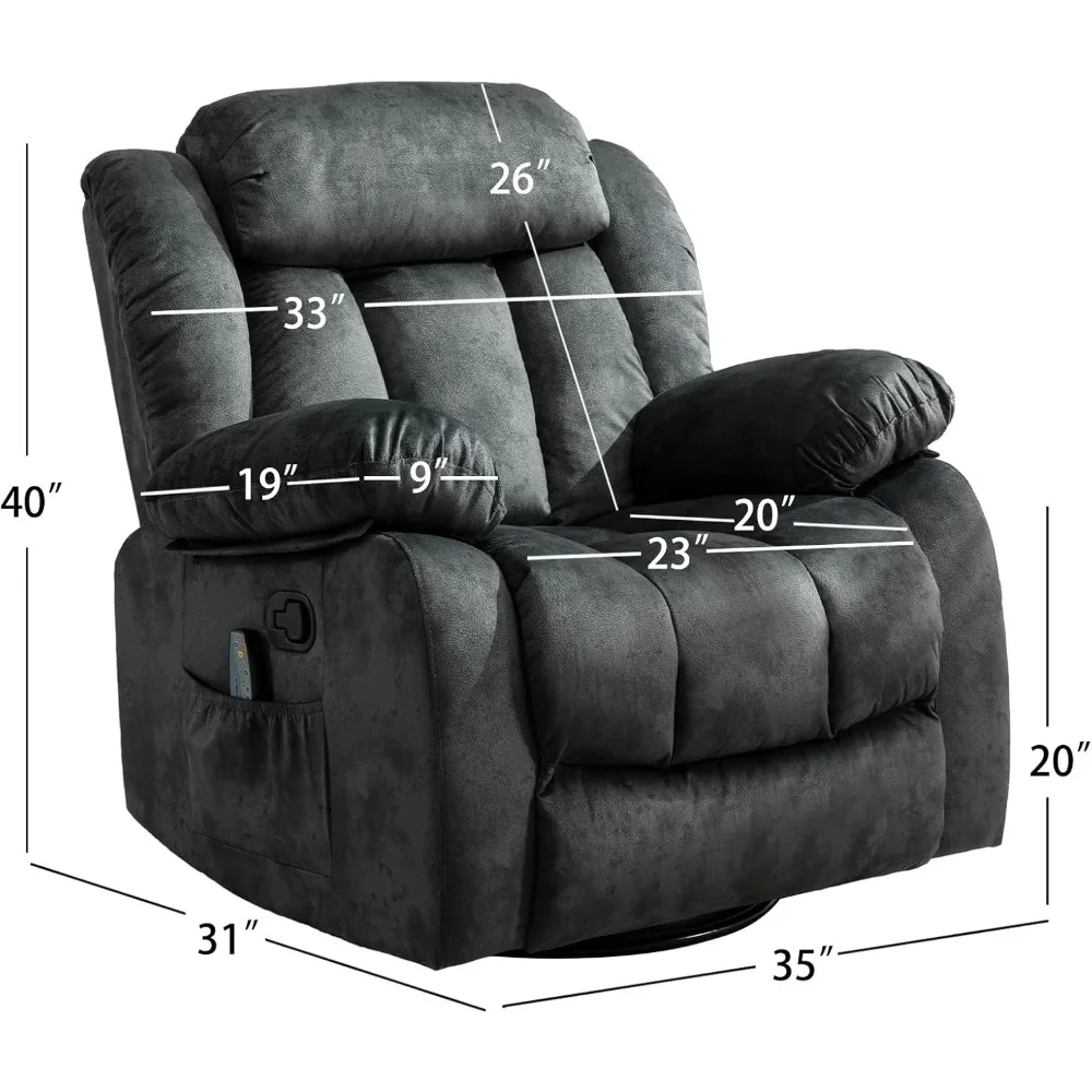 Massage Swivel Rocker with Heat and Vibration, 360 Degree Swivel Manual Recliners Antiskid Fabric, Single Sofa Reclining Chair