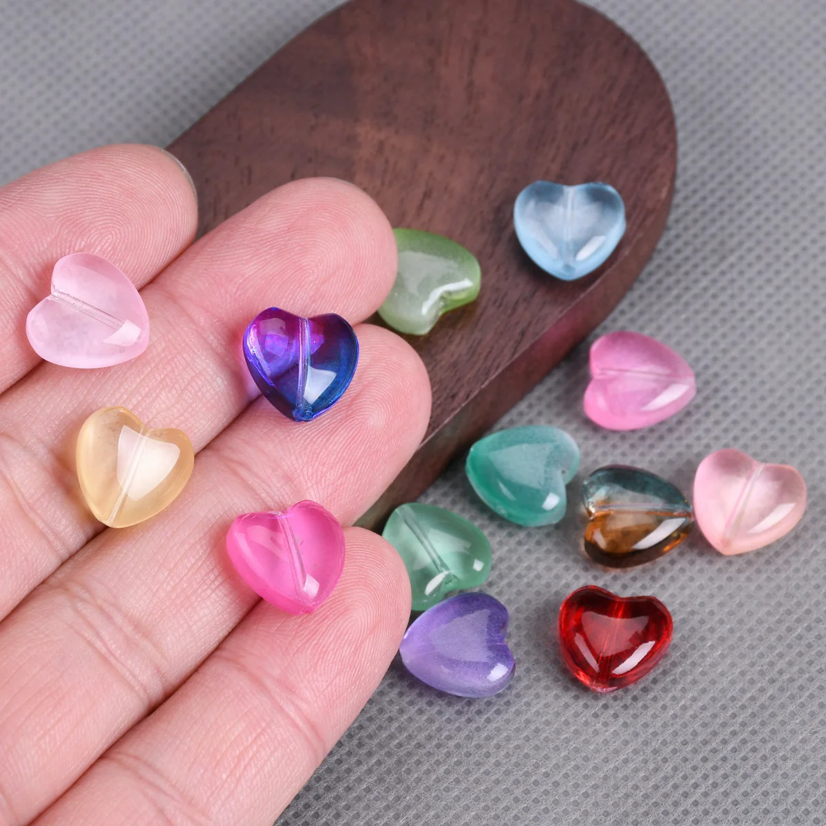 10pcs Heart Shape 12mm Coated Lampwork Glass Loose Beads For Jewelry Making DIY Crafts Findings
