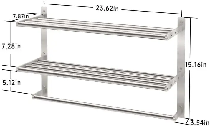 バスルーム用壁掛けタオルラック、3段タオルラック、バスタオルシェルフ、24インチ