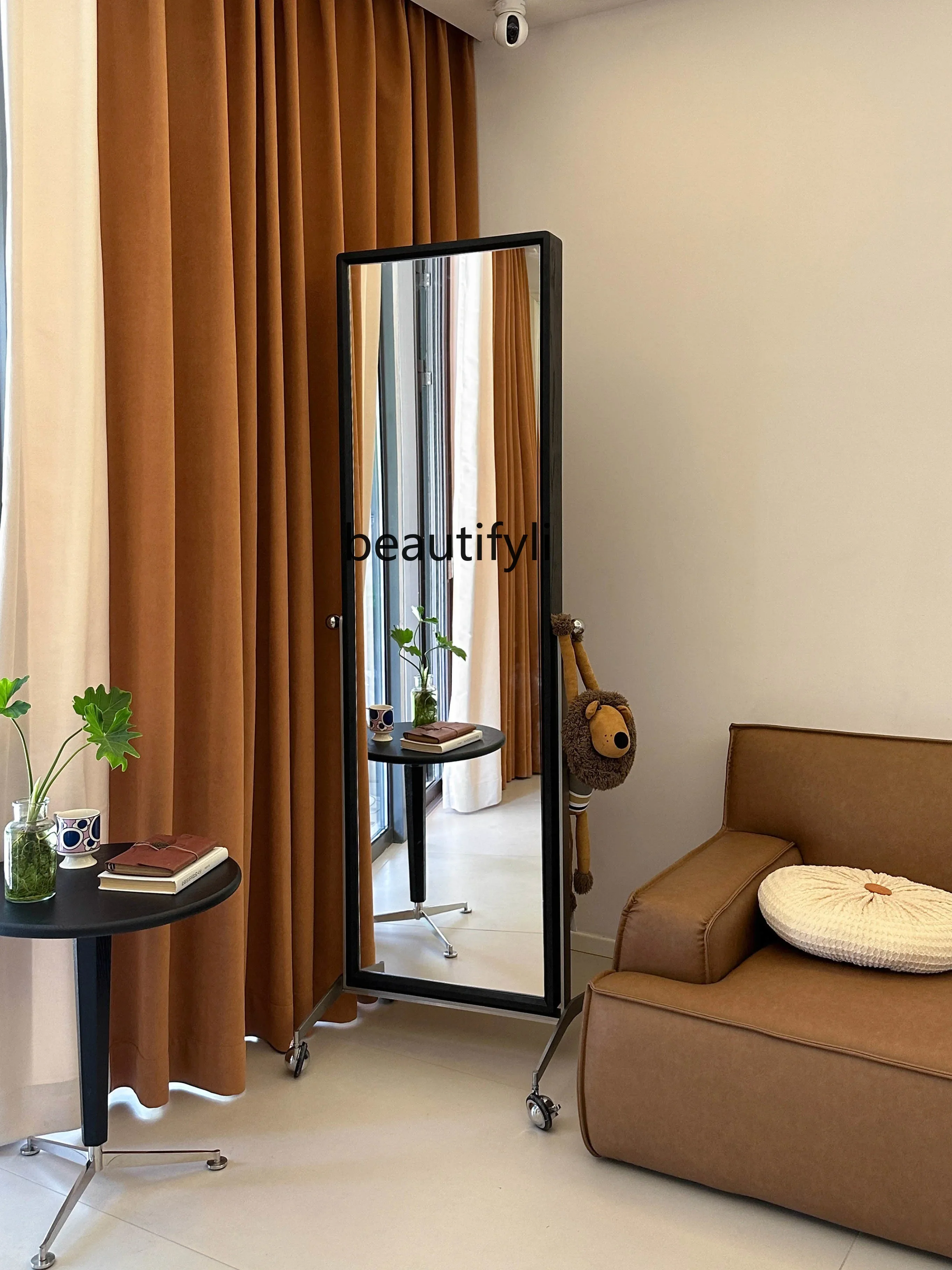 Zhonggu Mobile Dressing Mirror Floor-Standing Household Solid Wood Rotating Fitting Creative Bookshelf Mirror