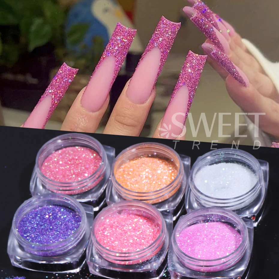 6 Farben schillernder Zucker Nagelpulver Glitzer Regenbogen Kristall Charms Pigment Staub holographische DIY Maniküre Chrom Nail Art Dekor