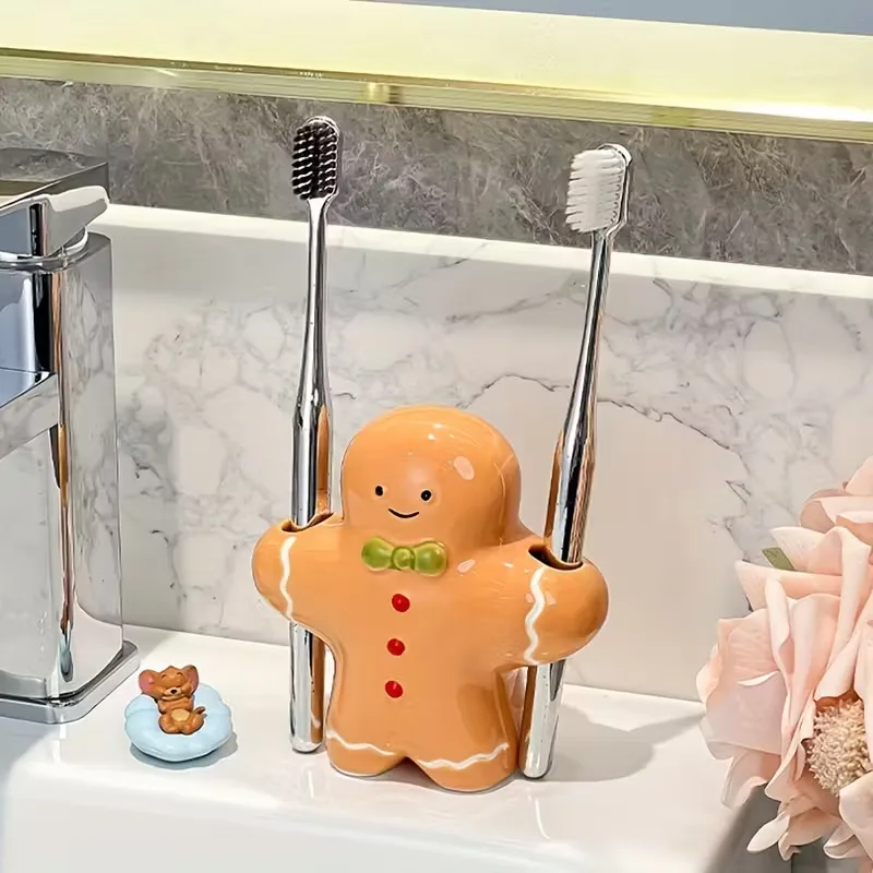 

Christmas Electric Toothbrush Holder Gingerbread Man Storage Rack Ceramics Toothbrush Cup Xmas Cartoon Toothpaste Bathroom Suppl