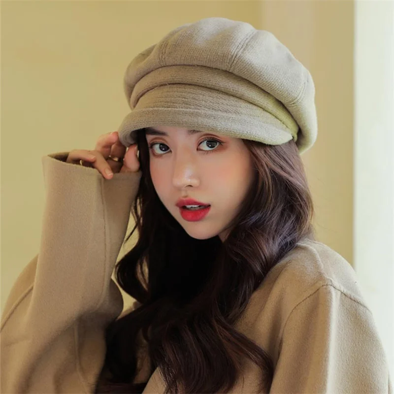 

Ladies Womens Wool Crimping Beret Korean Baker Boy Peaked Cap Newsboy Hat