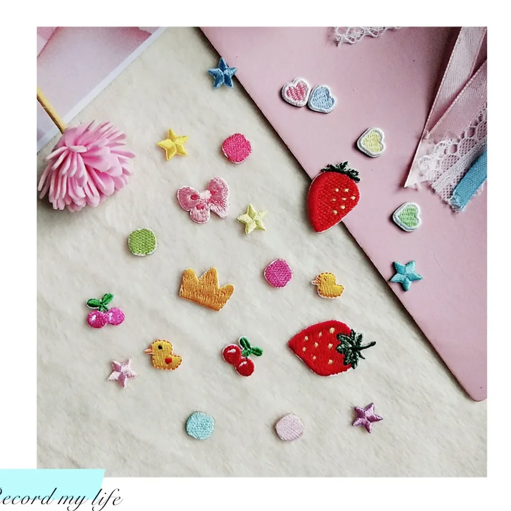 Self-adhesive Mini Star Heart Round Duck Strawberry Embroidered Patches for Clothing Iron on Kids Chothes Shoes Cartoon Applique