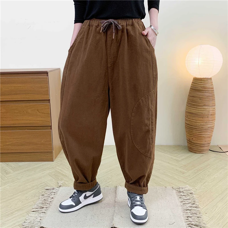 Masss Wasss Brand 2025 Autumn Womens Elasic Waist Harem Pants Females Vintage Loose Fashion Punk Cotton Leisure Solid Trousers