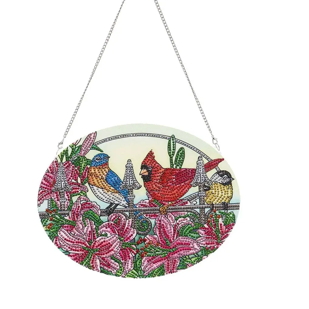 5D Cardinal Bird Diamond Painting Kits Wall Hanging Sign Crystal Flowers Birds Diamond Art Window Pendants Home Hanging Painting