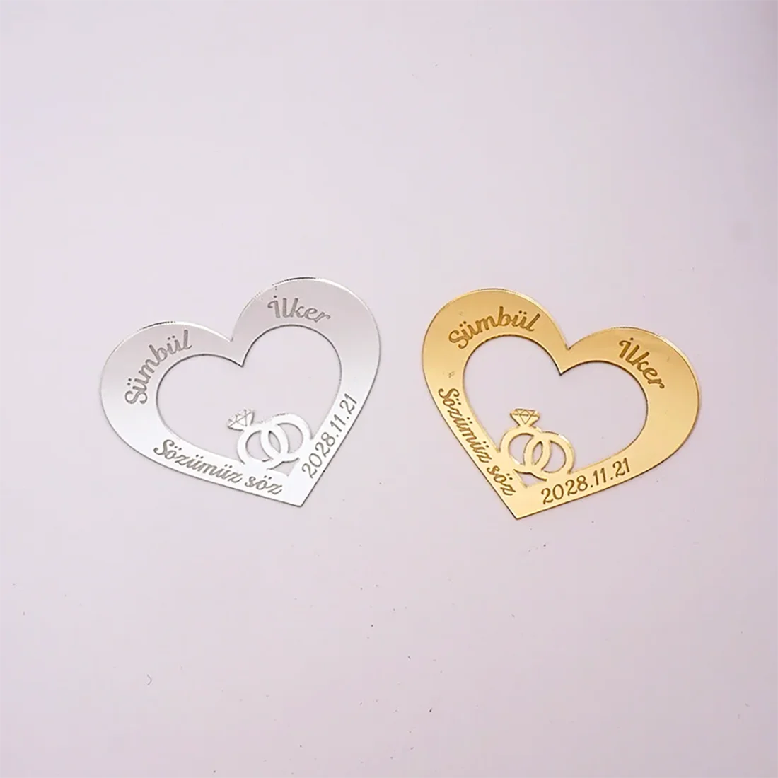 

30/50/100Pcs Acrylic Mirror Custom Name Heart Wedding Ring Decoration Favors For Engagement Party Favors Guest Gifts