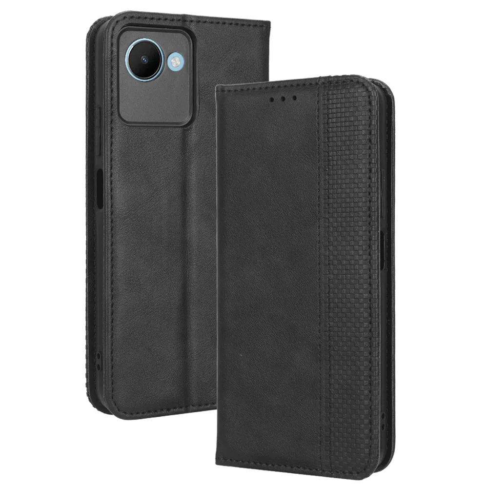 For Realme C30 RMX3581 Retro Leather Case Wallet Book Flip Magentic Full Cover For OPPO Realme C30s RMX3690 Phone Funda Bag