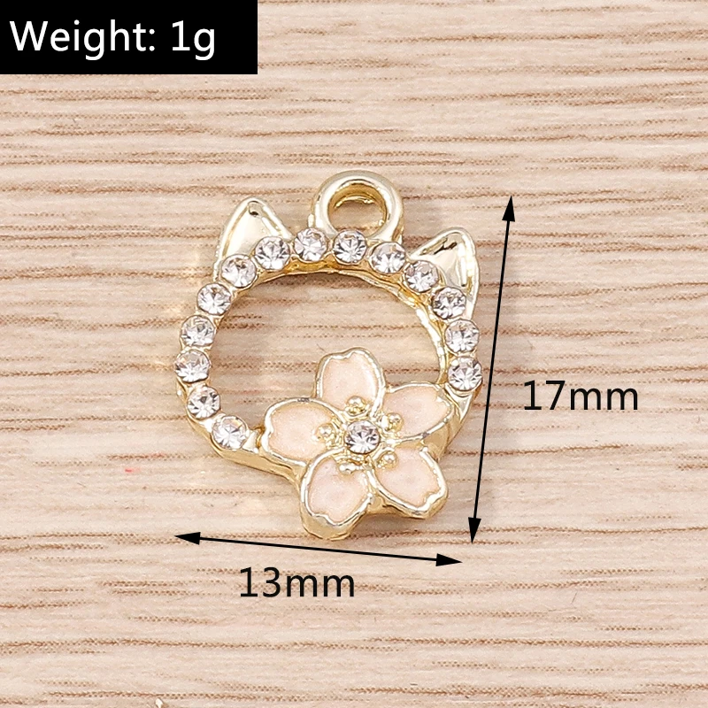 10pcs 13x17mm Cartoon Crystal Animal Cat Flower Charms Pendants for Jewelry Making Earrings Necklace Bracelets DIY Crafts Supply