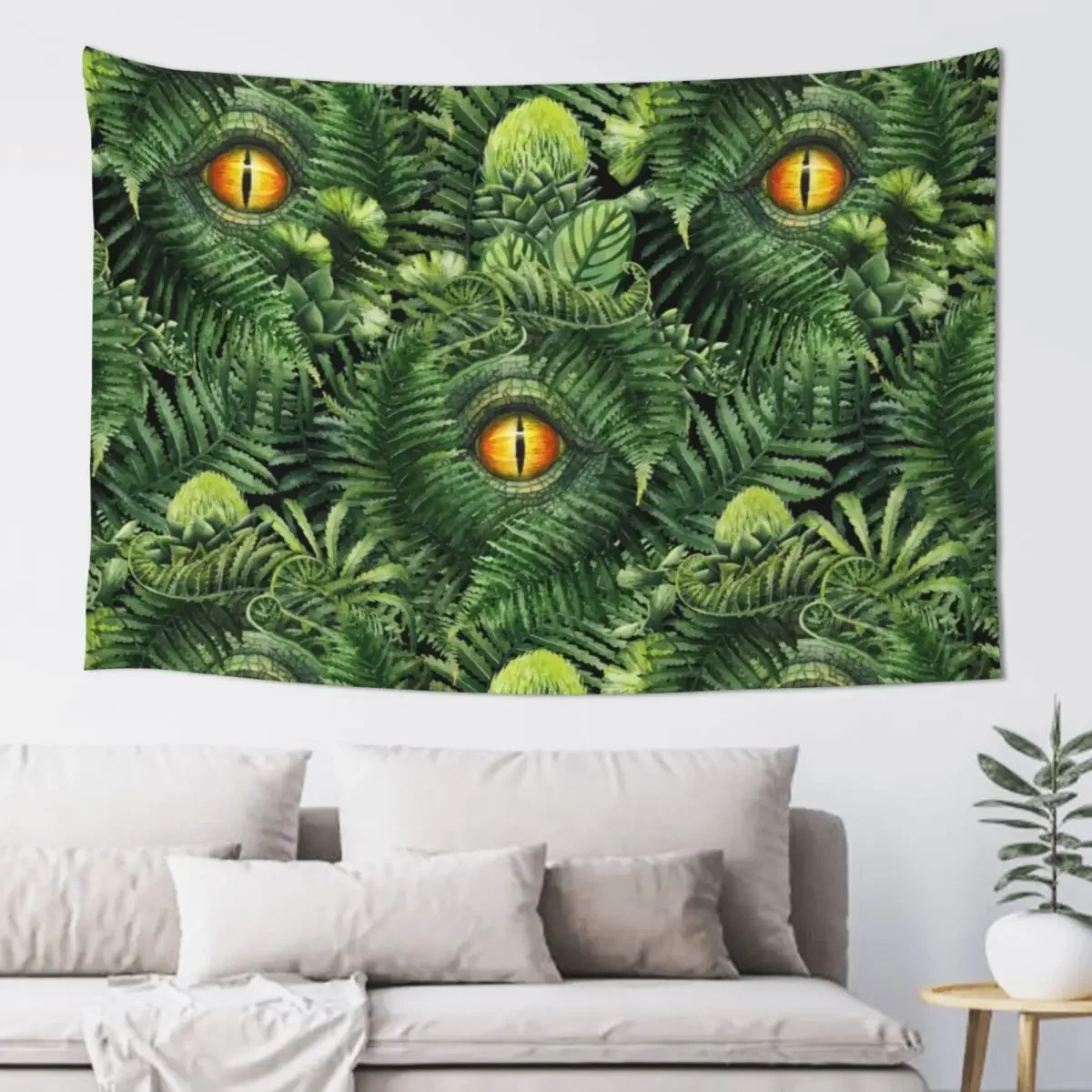 Watercolor dinosaur eye and prehistoric plants Tapestry Aesthetic Decoration Decoration Room Tapestry