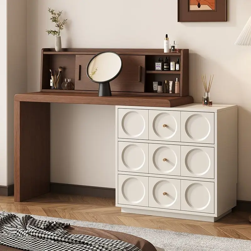 

Wabi Sand Wind Medieval Dresser Bedside Bucket Cabinet Integrated Desk Solid Wood Dresser Bedroom Corner French Cream Wind