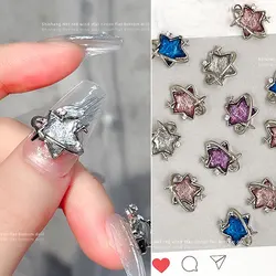10pcs Five Pointed Star Nail Art Charm 3D Big Asterism Set With Diamonds Nail Decoration DIY Silvery Alloy Nail Accessories