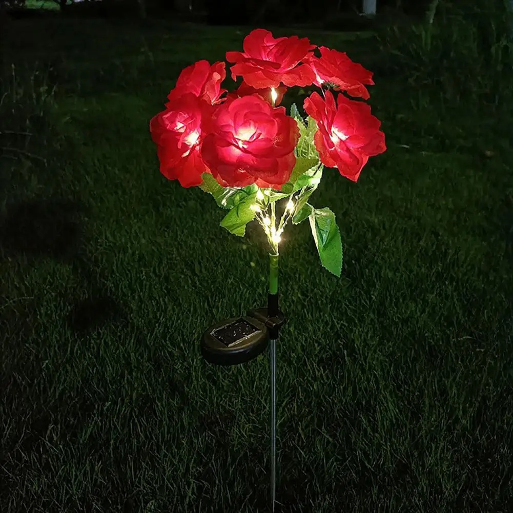 Solar Garden Light Decorative Solar Rose Flower Yard Lamp 7 Head Design Waterproof Weather-resistant Led Light for Outdoor