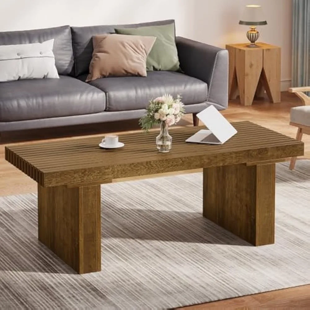 Rectangle Coffee Table: 47.24-Inch Wood Modern Coffee Table Cocktail Table for Living Room, Farmhouse Coffee Table