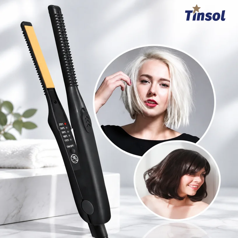 TINSOL Professional Ceramic 2-in-1 Straightener/Curling Iron, Ceramic Rapid-Heat Portable Straightener and Beard Styler