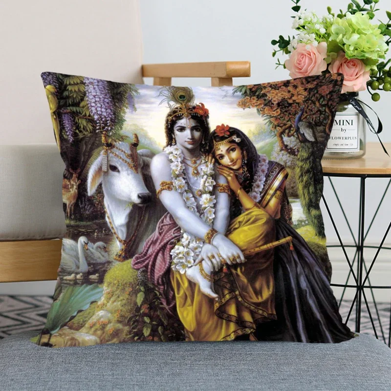 Nuovo Bella Radha Krishna Anime Copertura Del Cuscino Camera Da Letto Home Office Decorativa Federa Piazza Della Chiusura Lampo caso Cuscino di Raso