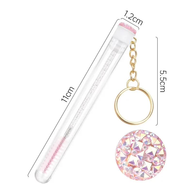 New 10 Pcs Tube Eyelash Brush With Gold Keychain Glitter Mascara Wand For Women Lash Extension Micro Comb Container Makeup Tools