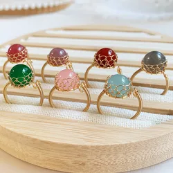 Elegant Natural Gem Stone Rings Golden Wire Wrap Round Real Red Agates Carnelian Blue Quartz Labradorite Opal Crystal Ring Bands