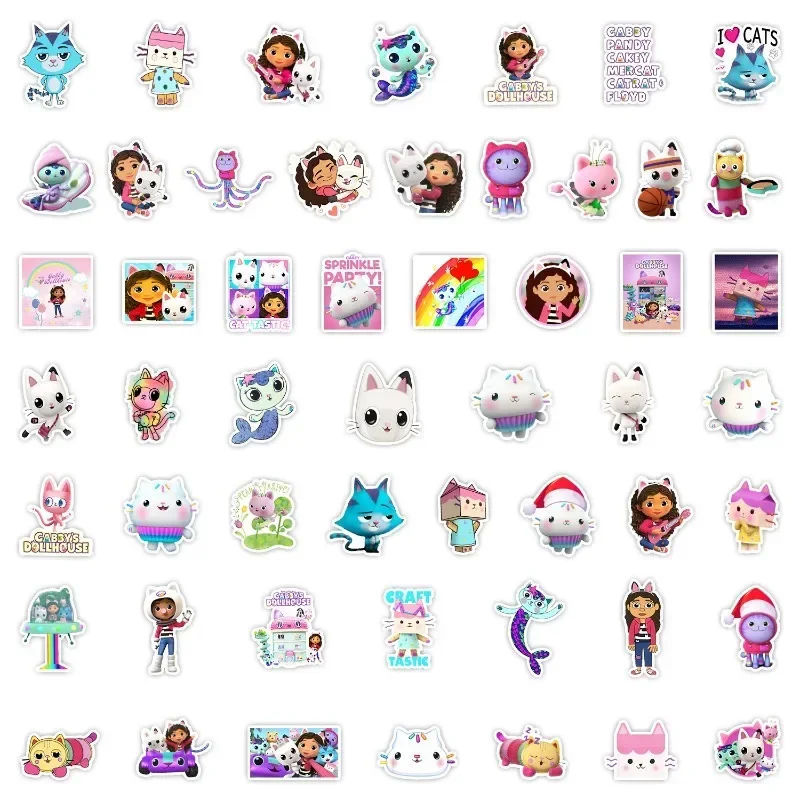 50pcs Gabby Dollhouse Decoration Stickers Notebook Skateboard Suitcase Guitar Water Cup Graffiti Decals Cute Girl Birthday Gifts